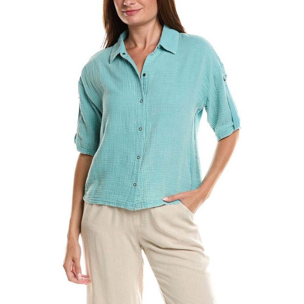 Xcvi Womens Kaleo Snap-Up Blouse, Blue